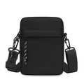 Men's black Oxford fabric crossbody bag with adjustable wide shoulder strap and cord zipper - Black