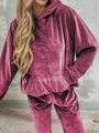 Detailed view of mauve velvet hoodie fabric texture with soft sheen and kangaroo pocket - Fuschia
