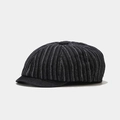 Casquette gavroche bleu marine à fines rayures en denim délavé pour un style vintage chic - Taille unique / Noir