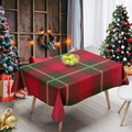 Rectangular red and green plaid Christmas tablecloth with gold accents on a wooden table - ZB693-2 40x60cm Brushed Fabric