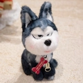 Peluche a forma di husky con espressione imbronciata e ciondolo a forma di osso - 25cm / Husky - Stile Nero