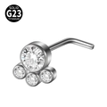 L-shaped G23 solid titanium nose stud with a silver cluster of four clear zircons - Four-Stone Cluster (Style 4 L-Shaped) / 0.8x7mm