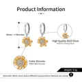 S925 sterling silver hoop earrings with gold sunflower pendant and cubic zirconia gems - Sunflower Earrings SE390 / Gold/Silver