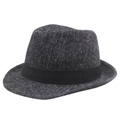 Klassieke Britse fedora hoed van donkergrijs tweed met zwart ripsband detail - 58cm / Lichtgrijs