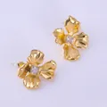 Golden liquid lava flower studs with square zircon centers and textured petals - Gold XLEH032 (Square Zirconia Flower)