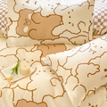 Minimalist beige pillowcase set featuring cute brown cartoon bears and soft clouds - Honey Bear