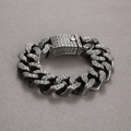 Bracciale a catena cubana in argento ossidato con trama a labirinto e simbolo Tridente - Color Acciaio (KB179929-KJX)