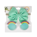 Detail of mint green waffle headband and white cartoon rainbow sunglasses for age 4 plus - Mint