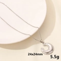 Silver crescent moon pendant necklace in stainless steel finish, size 24x24mm - Silver Hollow Crescent (S1566-S+N22-S)