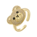 Sweet 18K gold teddy bear open ring with micro-pave colorful zircon crystals - Gold White Zirconia