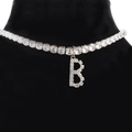 Silver letter B pendant necklace with pavé cubic zirconia on a tennis style chain - Letter B [Silver]