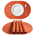 Tovaglietta ovale arancione in cotone e ramiè intrecciata a mano con set da pranzo - Rosso Arancio