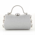 Borsa da sera argento glitterata con chiusura di perle e manico in metallo con strass - Argento
