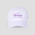 Detailed close-up of purple embroidery on a high-quality white cotton baseball cap - M (56-58cm) / White