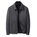 Chaqueta casual de negocios para hombre en mezcla de lana con cuello de solapa y espiga gris - M / Negro