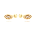 Detailed macro shot of gold marquise stud earrings with micro-pave white cubic zirconia - Marquise Micro Pave Zircon Studs / Gold