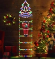 Close-up of colorful LED climbing ladder and plush Santa Claus on a dark wood wall - Christmas Tree [Multicolor Light]