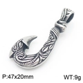 Vintage silver fish hook pendant with tribal carvings, 47x20mm stainless steel necklace - Silver (Pendant Only)