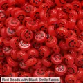Flat round red acrylic beads with black smile face print for DIY jewelry making - Red Black Smile
