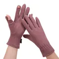 Gants d'hiver en tricot rose poudré avec ouverture tactile et étiquette de mode - Étiquette Noire - Poil de Lapin Violet