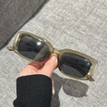Retro rectangular sunglasses with translucent brown frames and dark gray lenses - Transparent Green Frame Grey Lens