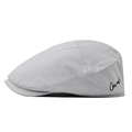 Detail view of light gray beret with side embroidery and retro six-panel stitching - Adjustable / White