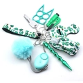 Multifunctional 10-piece cactus pattern security keychain set with alarm and pouch - Cactus Pattern