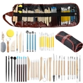 Professional 50-piece clay sculpting tool set with a black leather roll-up storage bag - 51-piece Clay Tool Set / Pencil Pouch