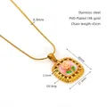 Halskette mit Monet-Blumenmuster und 18k Goldbeschichtung aus robustem Edelstahl - Quadratischer Hohler Rosa Rosen-Stil (ZX1966)