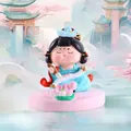 Ancient style Tang lady figurine in blue Hanfu painting on a pink round base - 1056-16D Painting Stand