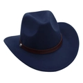 Navy blue wool felt western cowboy hat with brown belt and silver metal buckle - One Size / Navy Blue