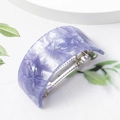 Macro detail of purple and white marble acetate hair claw clip with metal spring - Blue