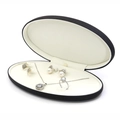 Elegant black oval PU leather jewelry set box for necklace, ring and earrings display - Black Set Box