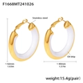 18K gold plated stainless steel round hoop earrings with white enamel oil drip finish - Gold White Enamel
