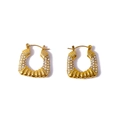 Luxurious 14K gold plated titanium U-shaped square earrings with zircon stones - Gold/White Zirconia