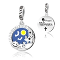 Silver Halloween charm bead with blue enamel, pumpkin and bat cutout for DIY bracelets - 669 Halloween Carnival Night 2-in-1