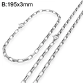Silver stainless steel box chain set with rectangular links, model B 195x3mm size - Box Chain (Lobster Clasp) / 3mm Necklace (45cm/18inch) / Silver