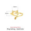 Cat ear sterling silver ring mount in gold finish for 6x8mm oval stones - Gold (Stone 6*8mm)