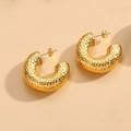 Chic golden hammered titanium hoop earrings with textured C-shape design and push back - Gold C-Shape Hammered Earrings