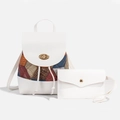 Sac à dos seau blanc avec motif losanges multicolores et petit porte-monnaie - Blanc