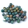 Polished 14mm natural moss agate spherical stone beads with green mossy textures - India Agate