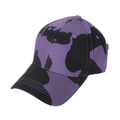 Detail view of purple camouflage baseball cap with six-panel design and curved brim - Curved Brim (Adjustable) / Cow Print-Purple