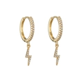 Gold-plated hoop earrings featuring lightning bolt charms paved with shimmering zircon stones - Ear Buckle / Gold (Lightning)