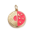 Detailed view of a gold-plated sun and moon enamel pendant charm for DIY jewelry making - YSN006-4 Round Pink Enamel Sun Moon Star Pendant