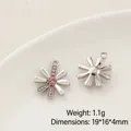 Pendentif fleur argenté avec perles et strass roses pour création de bijoux DIY - Prix à l'unité / Forme de Fleur (22#)