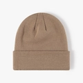 Minimalist winter knit beanie hat in light camel brown featuring a ribbed design - Dark Khaki