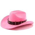 Dettaglio cappello cowboy rosa scamosciato con stemma aquila e fascia in pelle borchiata - M (56-58cm) / Magenta
