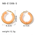 18k gold plated open hoop earrings with orange marble resin, 4.2cm diameter - Orange Marble (NB-E1306-5)