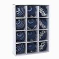 12-pack of dark blue Christmas ornaments with silver sequins and bead details in a box - Set of 12 / Dark Blue