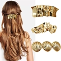 Golden minimalist alloy hair clips in irregular pleated and shell wave patterns - Set Of 12 (3 Pieces)